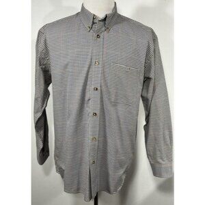 Men’s Vtg Large Orvis Plaid Button Up Long Sleeve Shirt Tan Blue